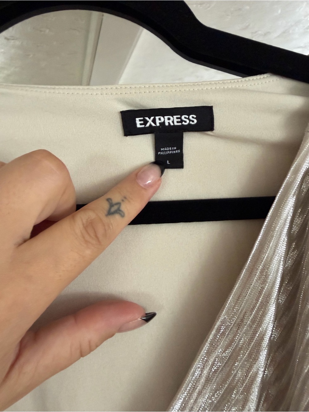 Express Silver Metallic Wrap Blouse with Side Tie - Picture 4 of 4